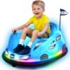 Flybar 12V Glow Bumper Car Ride On Toy - Indoor/Outdoor Toys, Toddler Toys, Bumper Cars, Kids Electric Car, w/ 360° Spins, Multi-Color LED Lights, Max Weight of 100lbs, Age 4-9yrs, Blue