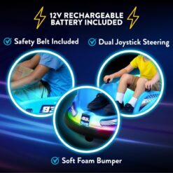 Flybar 12V Glow Bumper Car Ride On Toy - Indoor/Outdoor Toys, Toddler Toys, Bumper Cars, Kids Electric Car, w/ 360° Spins, Multi-Color LED Lights, Max Weight of 100lbs, Age 4-9yrs, Blue