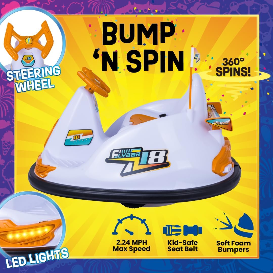 FunPark 12V Bumper Car for Kids, Electric Ride On Toys with Steering Wheel, 360 Degree Spin, Seat Belt, Rechargeable Battery, Kids Car, Supports up to 88 Pounds, Ages 6 and Up, for Boys or Girls