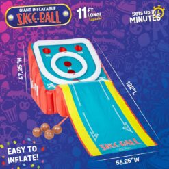 Flybar FunPark Giant Inflatable Skee‑Ball Game – 11 Ft. Long Arcade Toy with 4 Balls and Electric Air Pump for Backyard, Indoor or Outdoor Family Play; Active Game for Kids & Adults, Ages 6+