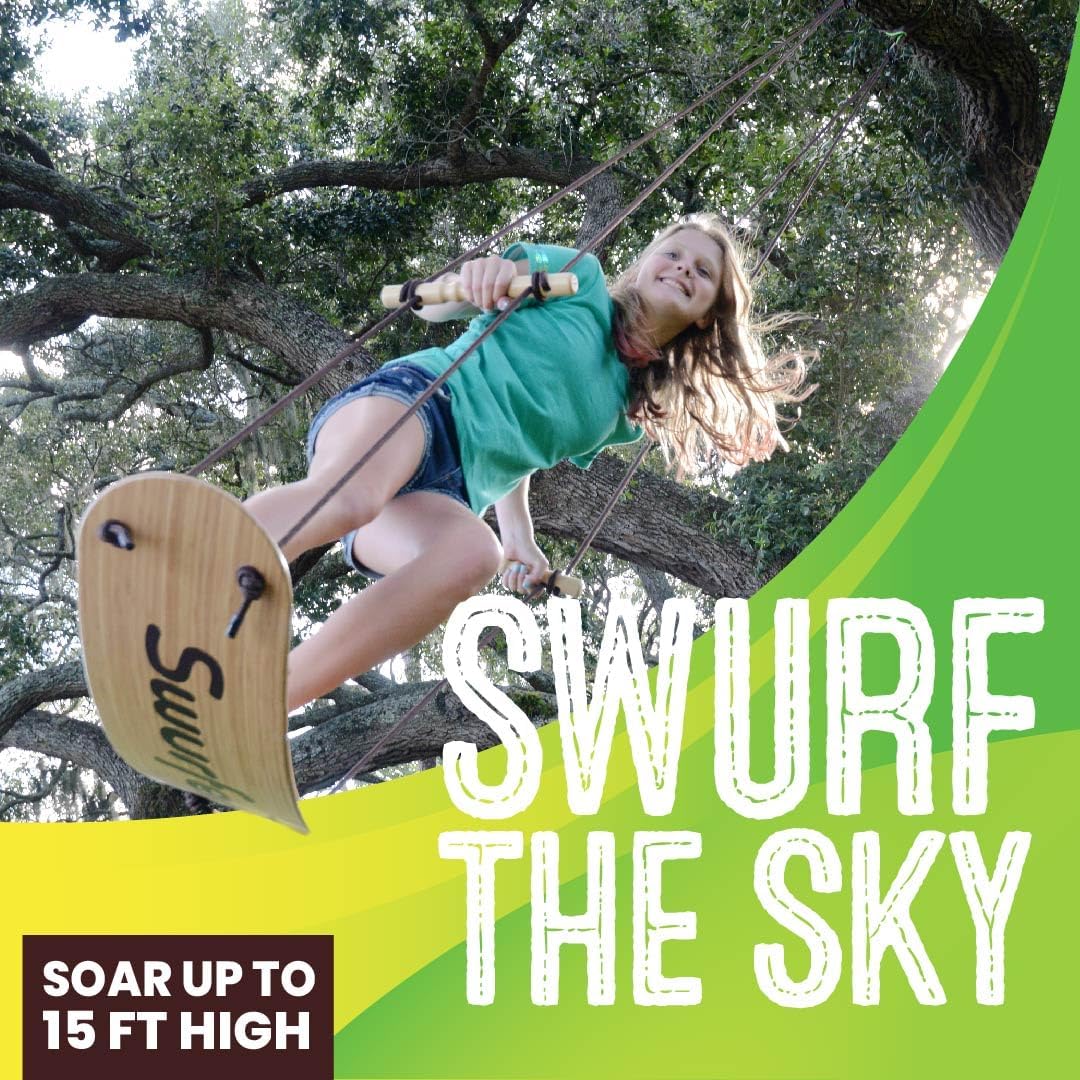 Swurfer Stand Up TreeSkate Outdoor Swing - Tree Swing for Kids with Adjustable Handles, Kids Outdoor Play Equipment, Durable, Weatherproof, Easy Installation, Holds Up to 200 lbs, Ages 6+ (Bamboo)