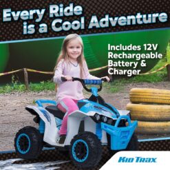 Kid Trax 12V ATV for Boys and Girl Toys - Toddler Ride On ATV, Kids' Electric Vehicle, ATV Quad Car Toy w/ 2 Speed, Led Headlights, Four Wheelers Ride On Toy, Max Weight 77 lb, Ages 3-8, ICE Blue