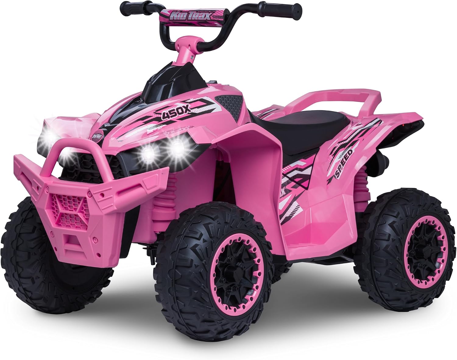 Kid Trax Pink 12V ATV Ride On Toys - Quad ATV, Electric 4 Wheeler, Reverse and Forward, Kids' Electric Vehicle, Quad Car ATV w/ 2 Speed, Led Headlights, 4 Wheeler, Max Weight 77 lb, Ages 3-8
