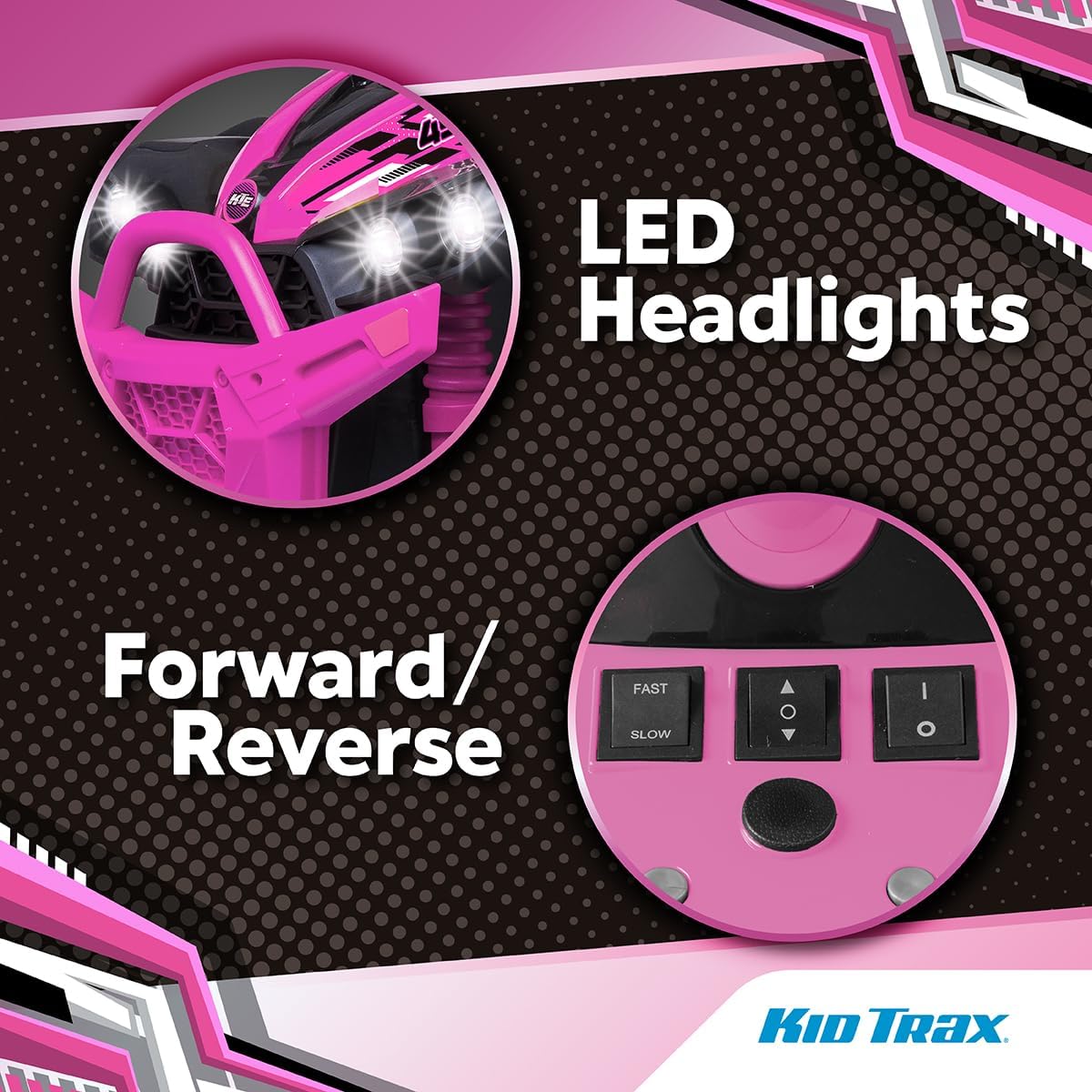 Kid Trax Pink 12V ATV Ride On Toys - Quad ATV, Electric 4 Wheeler, Reverse and Forward, Kids' Electric Vehicle, Quad Car ATV w/ 2 Speed, Led Headlights, 4 Wheeler, Max Weight 77 lb, Ages 3-8