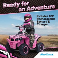 Kid Trax Pink 12V ATV Ride On Toys - Quad ATV, Electric 4 Wheeler, Reverse and Forward, Kids' Electric Vehicle, Quad Car ATV w/ 2 Speed, Led Headlights, 4 Wheeler, Max Weight 77 lb, Ages 3-8