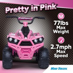 Kid Trax Pink 12V ATV Ride On Toys - Quad ATV, Electric 4 Wheeler, Reverse and Forward, Kids' Electric Vehicle, Quad Car ATV w/ 2 Speed, Led Headlights, 4 Wheeler, Max Weight 77 lb, Ages 3-8