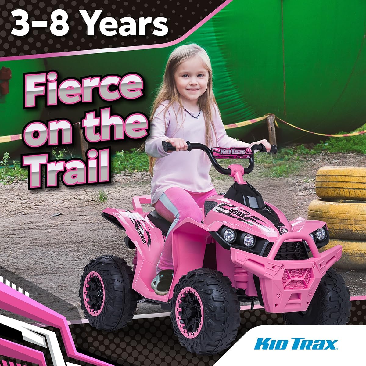 Kid Trax Pink 12V ATV Ride On Toys - Quad ATV, Electric 4 Wheeler, Reverse and Forward, Kids' Electric Vehicle, Quad Car ATV w/ 2 Speed, Led Headlights, 4 Wheeler, Max Weight 77 lb, Ages 3-8