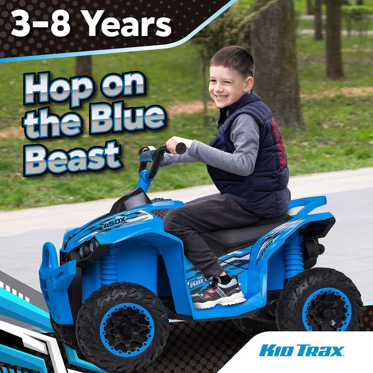 Kid Trax 12V Electric ATV - Boys and Girls Ride On Toys, Indoor/Outdoor Quad Four Wheelers, ATV Ride On, Kids' Electric Vehicle, ATV Car Vehicle w/Led Headlight, Max Weight 77 lb, Ages 3-8, Blue