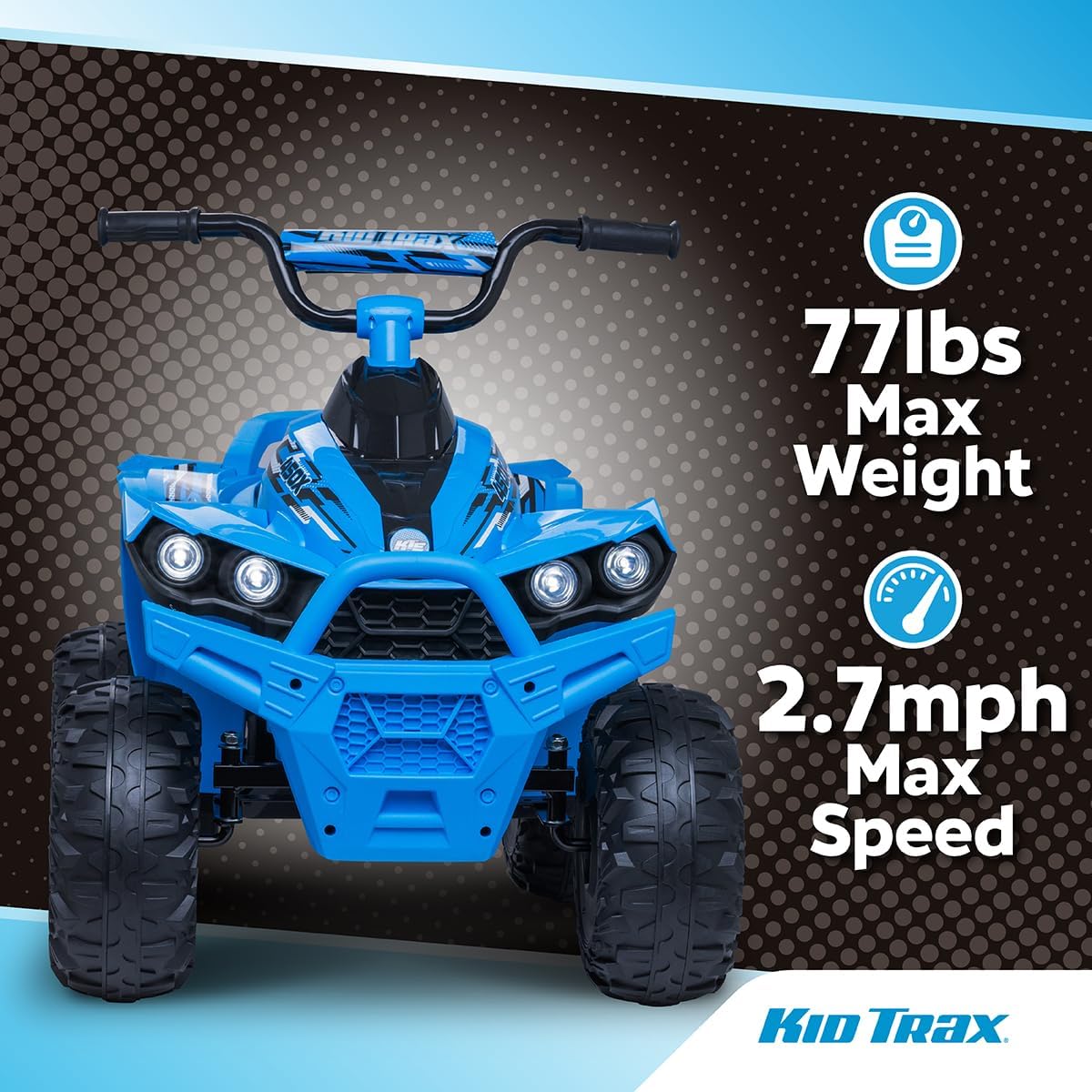 Kid Trax 12V Electric ATV - Boys and Girls Ride On Toys, Indoor/Outdoor Quad Four Wheelers, ATV Ride On, Kids' Electric Vehicle, ATV Car Vehicle w/Led Headlight, Max Weight 77 lb, Ages 3-8, Blue