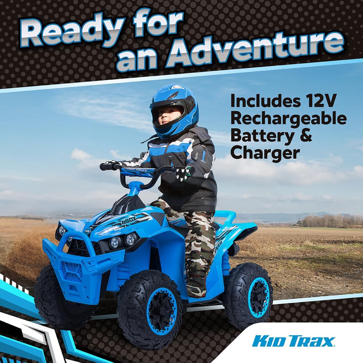 Kid Trax 12V Electric ATV - Boys and Girls Ride On Toys, Indoor/Outdoor Quad Four Wheelers, ATV Ride On, Kids' Electric Vehicle, ATV Car Vehicle w/Led Headlight, Max Weight 77 lb, Ages 3-8, Blue