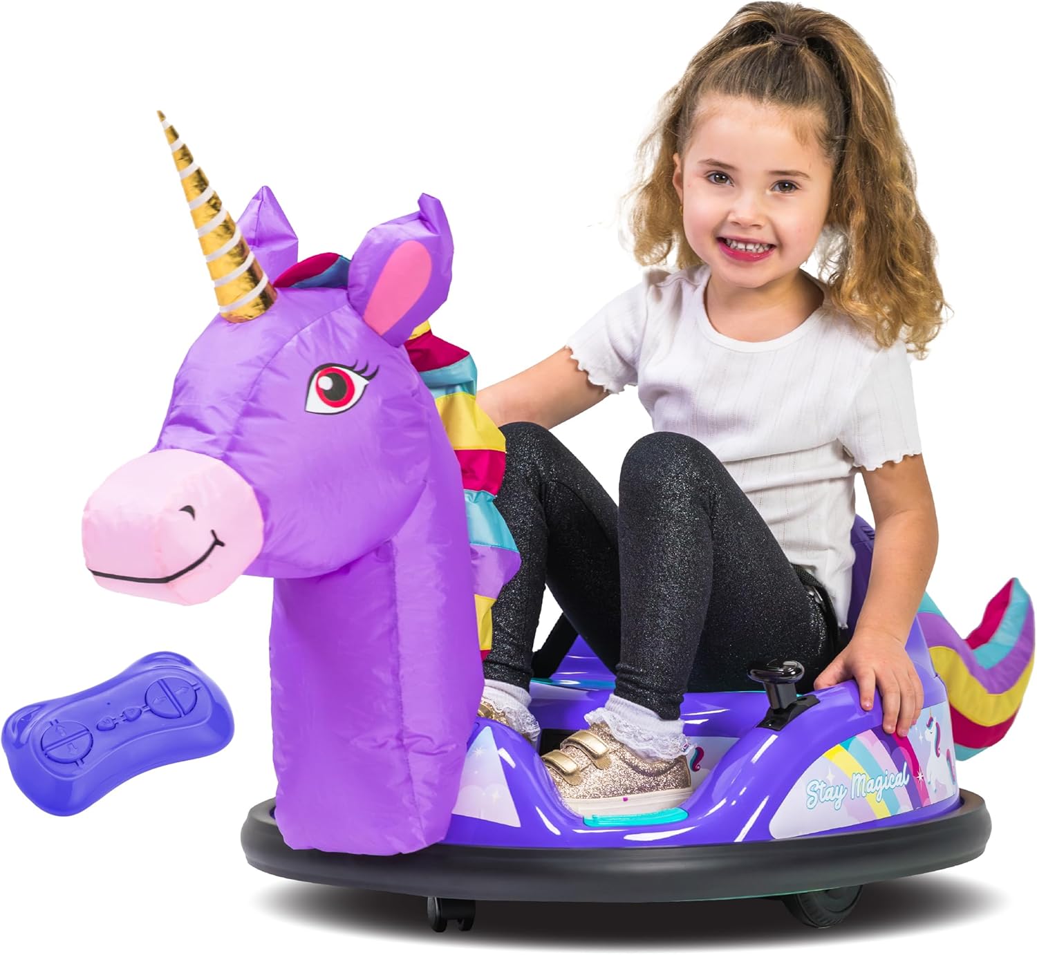 ImaginAir 6V Unicorn Toys Bumper Car - Kids Electric Car, Ride On Toddler Toy, Toddler Boys, w/Music, Parent Remote Control, LED Light, 360° Spin, 1 MPH, Auto-inflated, Max Weight of 66lbs, Age 1.5-4