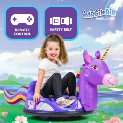 ImaginAir 6V Unicorn Toys Bumper Car - Kids Electric Car, Ride On Toddler Toy, Toddler Boys, w/Music, Parent Remote Control, LED Light, 360° Spin, 1 MPH, Auto-inflated, Max Weight of 66lbs, Age 1.5-4