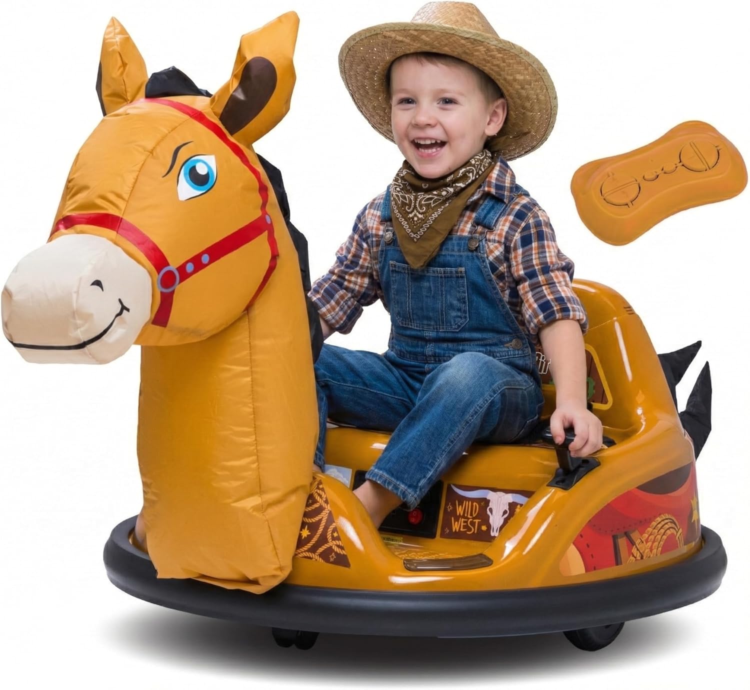 ImaginAir 6V Horse Toys Toddler Bumper Car - Toddler Toy, Kids Electric Car, Ride On Toy, w/Music, Parent Remote Control, LED Lights, 360° Spin, Auto-inflated, 1 MPH, Max Weight of 66lbs, Age 1.5-4
