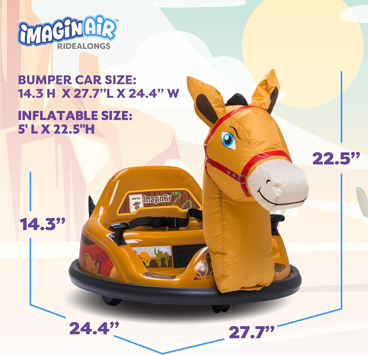 ImaginAir 6V Horse Toys Toddler Bumper Car - Toddler Toy, Kids Electric Car, Ride On Toy, w/Music, Parent Remote Control, LED Lights, 360° Spin, Auto-inflated, 1 MPH, Max Weight of 66lbs, Age 1.5-4