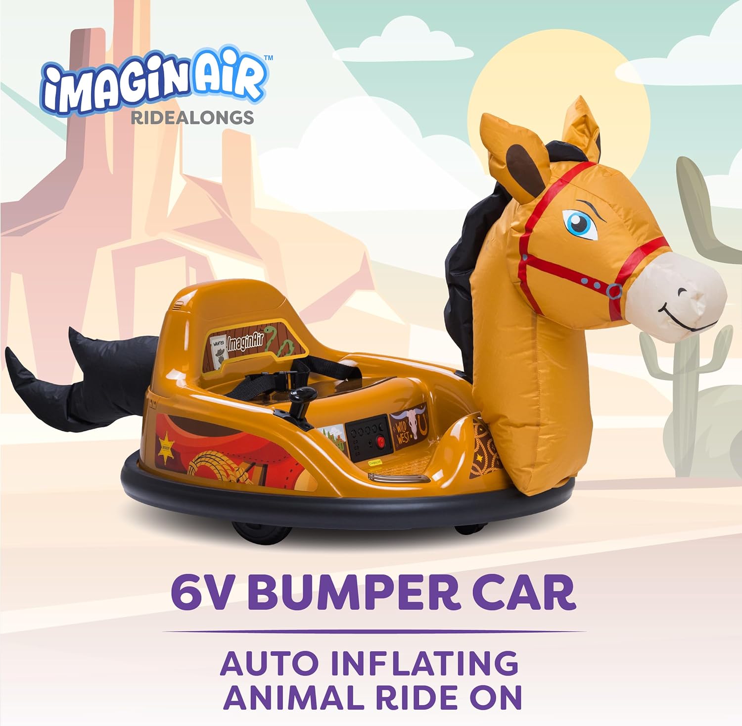 ImaginAir 6V Horse Toys Toddler Bumper Car - Toddler Toy, Kids Electric Car, Ride On Toy, w/Music, Parent Remote Control, LED Lights, 360° Spin, Auto-inflated, 1 MPH, Max Weight of 66lbs, Age 1.5-4