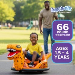 ImaginAir 6V Raptor Dinosaur Toys Bumper Car - Kids Car to Drive, Ride On Toy, Auto-Inflated, w/Music, Parent Remote Control, LED Lights, 360° Spin, 1 MPH, Max Weight of 66lbs, Age 1.5-4 Years