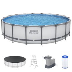 Bestway Steel Pro MAX 18 Feetx48 Inches Round Above Ground Swimming Pool with Pump and Cover