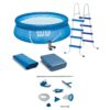 Intex 15-ft x 15-ft x 48-in Inflatable top ring Round Above-Ground Pool with Filter Pump with Ground Cloth with Pool Cover with Ladder