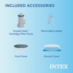 Intex 15-ft x 15-ft x 48-in Inflatable top ring Round Above-Ground Pool with Filter Pump with Ground Cloth with Pool Cover with Ladder