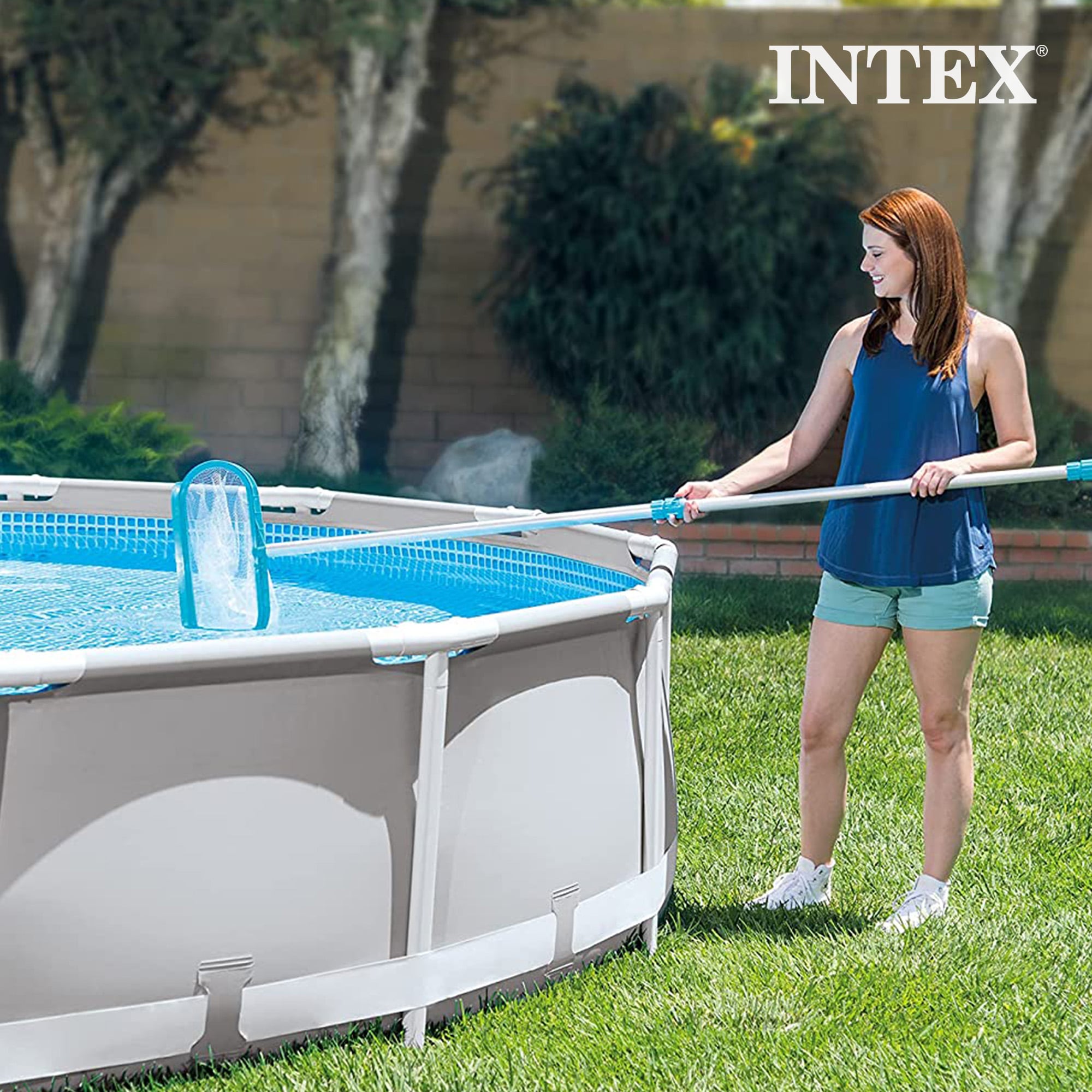 Intex 15-ft x 15-ft x 48-in Inflatable top ring Round Above-Ground Pool with Filter Pump with Ground Cloth with Pool Cover with Ladder