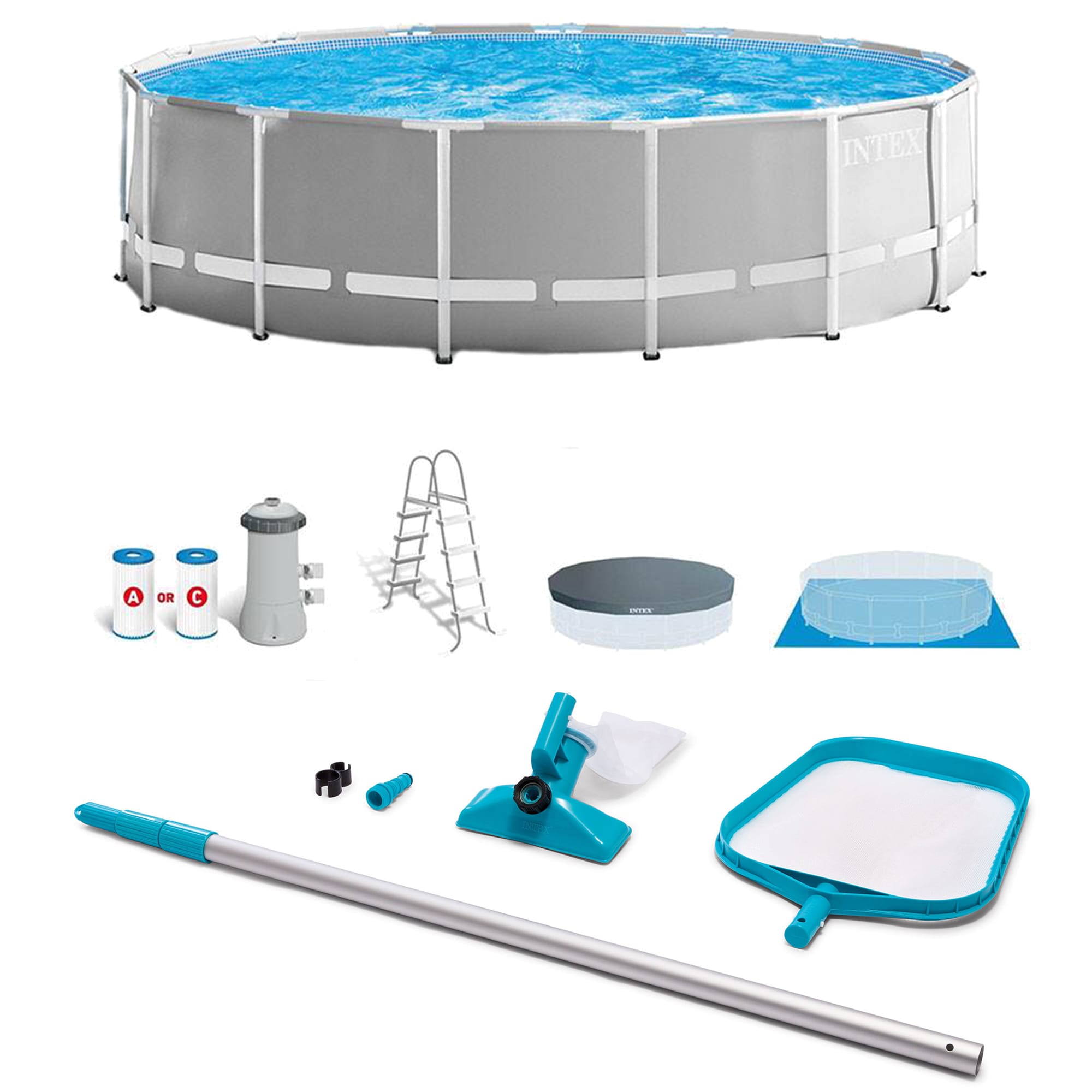 Intex 15-ft x 15-ft x 48-in Above-Ground Pool with Filter Pump with Ground Cloth with Ladder