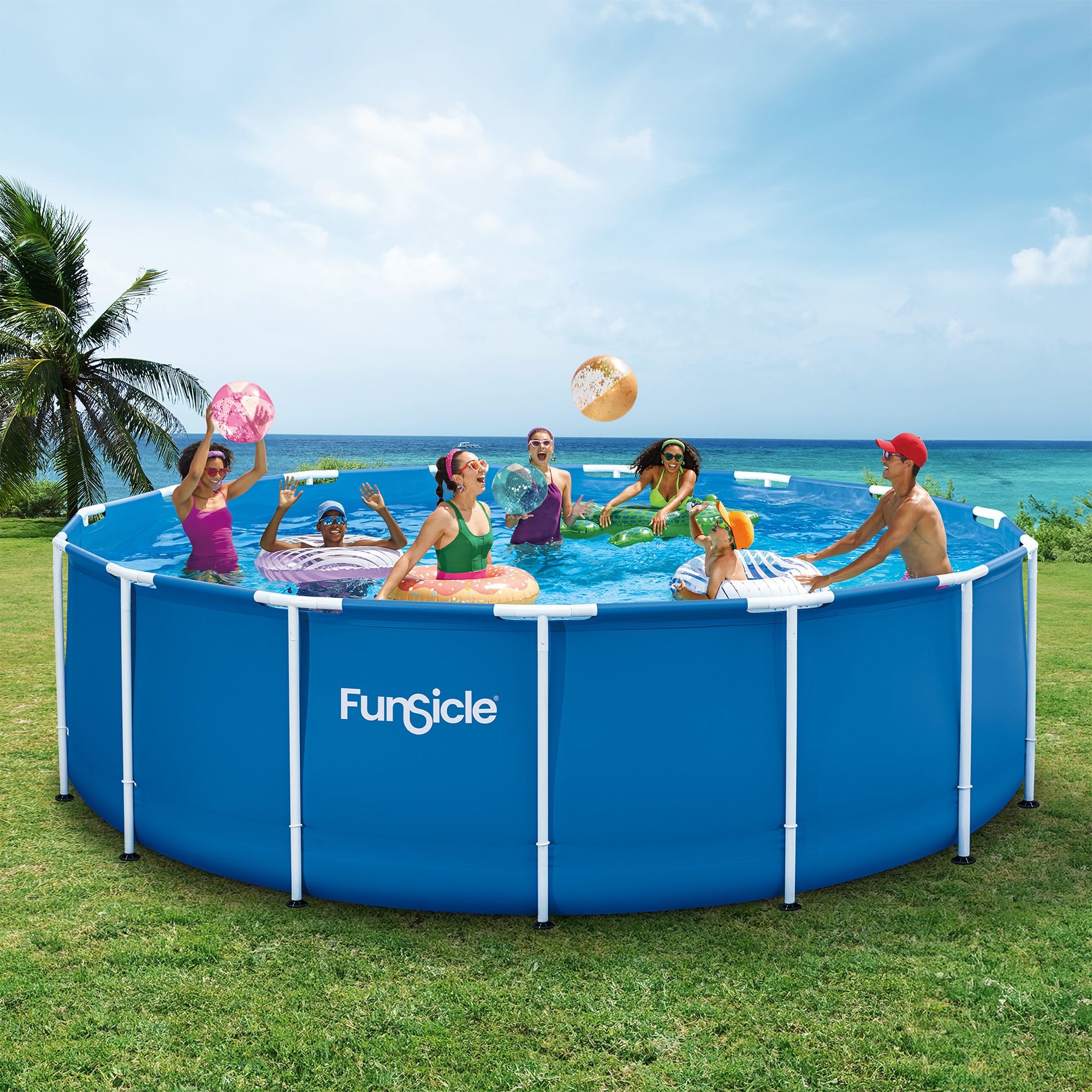 Funsicle 15 Feet x 48 Inches Outdoor Activity Round Frame Above Ground Swimming Pool Set