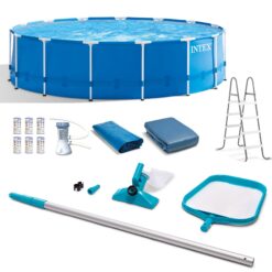 Intex 15-ft x 15-ft x 48-in Metal frame Round Above-Ground Pool with Filter Pump with Ground Cloth with Pool Cover with Ladder