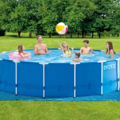 Intex 15-ft x 15-ft x 48-in Metal frame Round Above-Ground Pool with Filter Pump with Ground Cloth with Pool Cover with Ladder