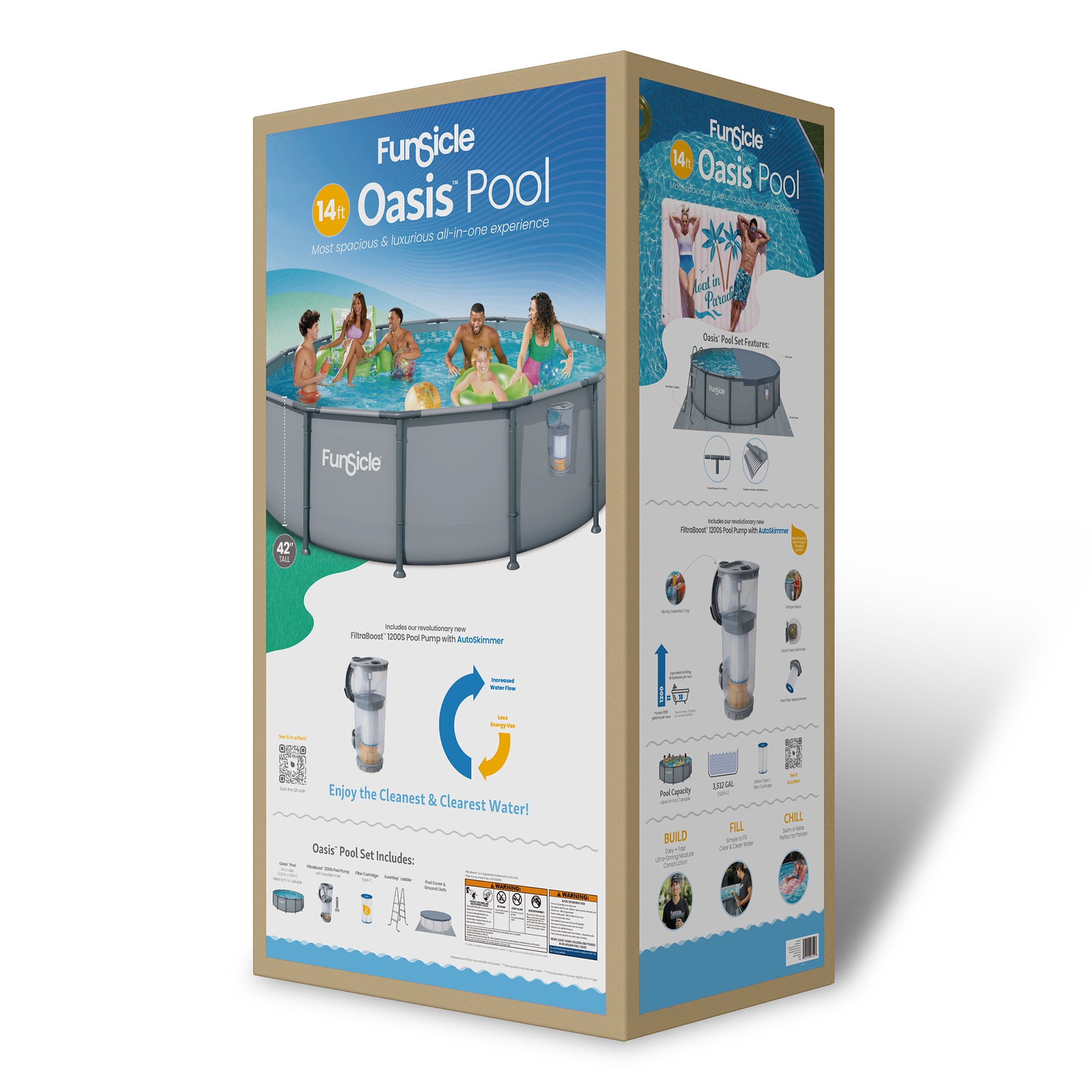 Funsicle 14 Feet x 42 Inches Oasis Round Above Ground Swimming Pool Set Cool Gray