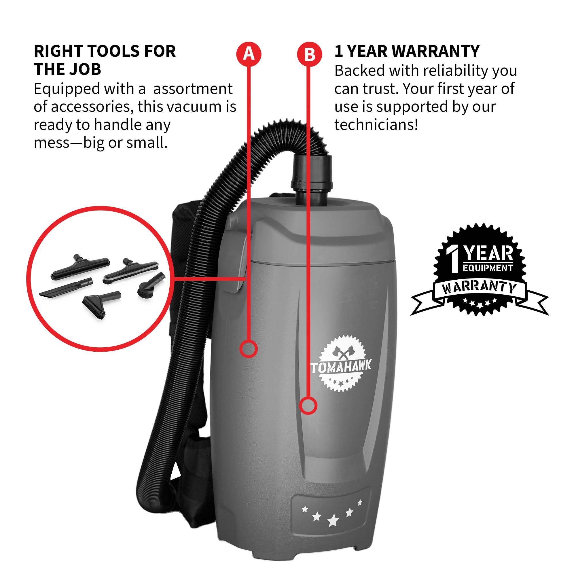 Tomahawk Power Commercial Pet Bagless Backpack Vacuum Cleaner with HEPA Filter