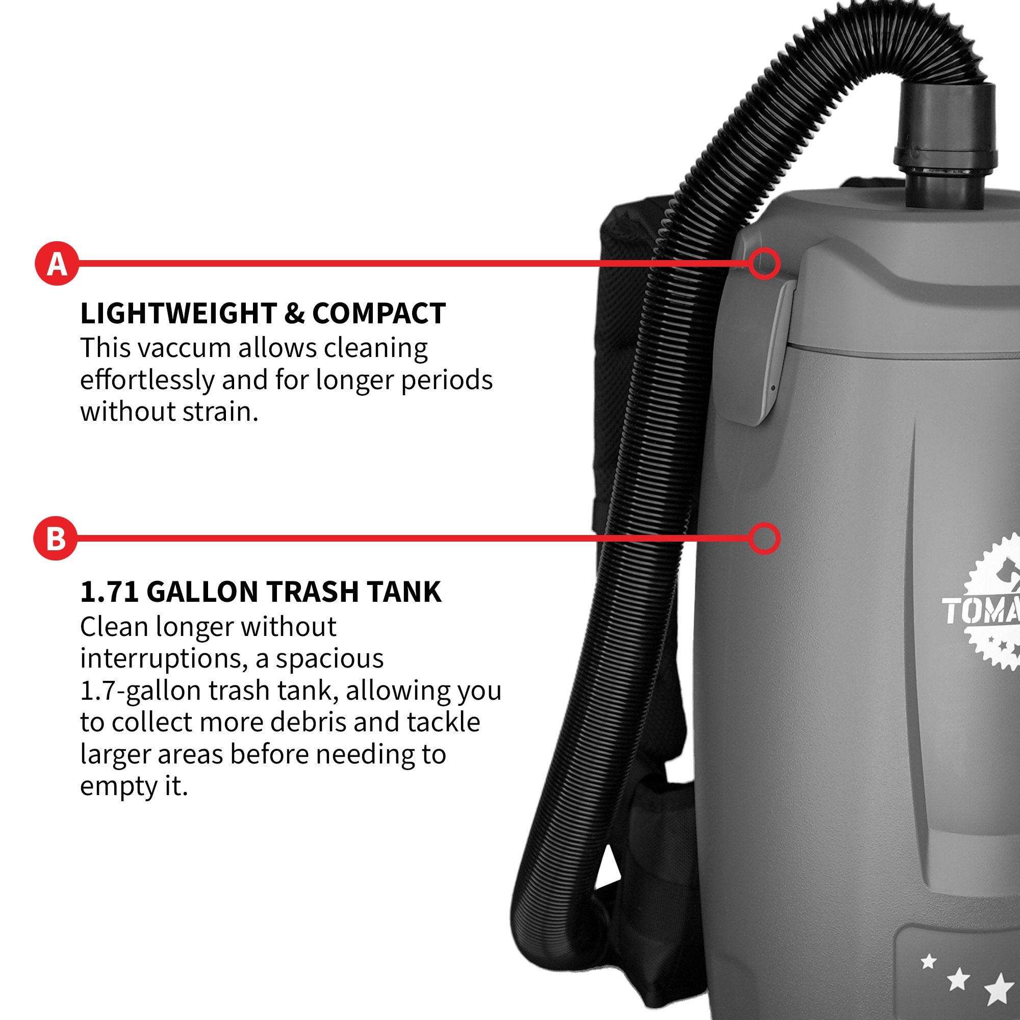 Tomahawk Power Commercial Pet Bagless Backpack Vacuum Cleaner with HEPA Filter