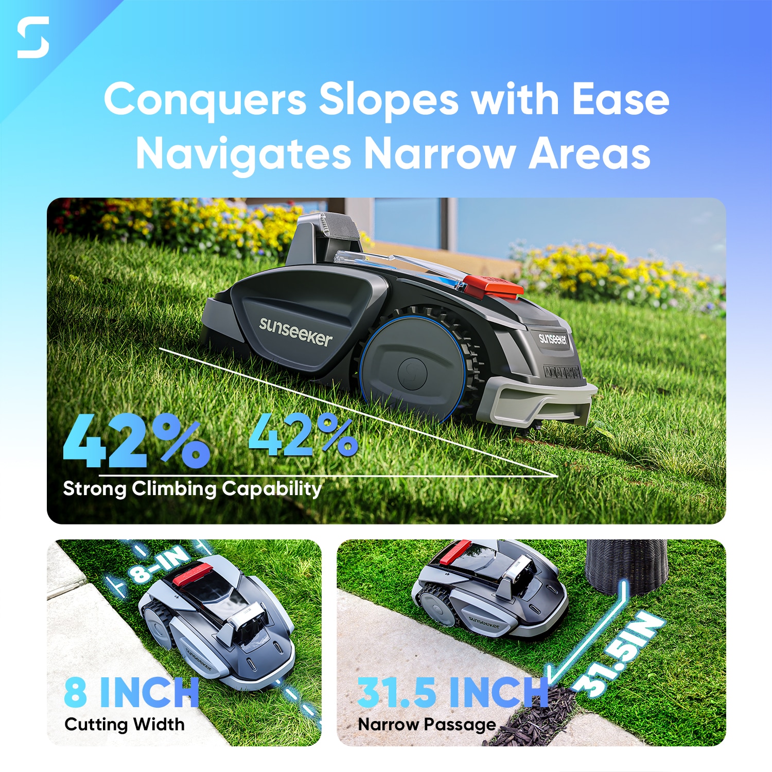 Sunseeker V3 Robotic Lawn Mower with GPS Assisted Navigation (Up to 1/8 acre)