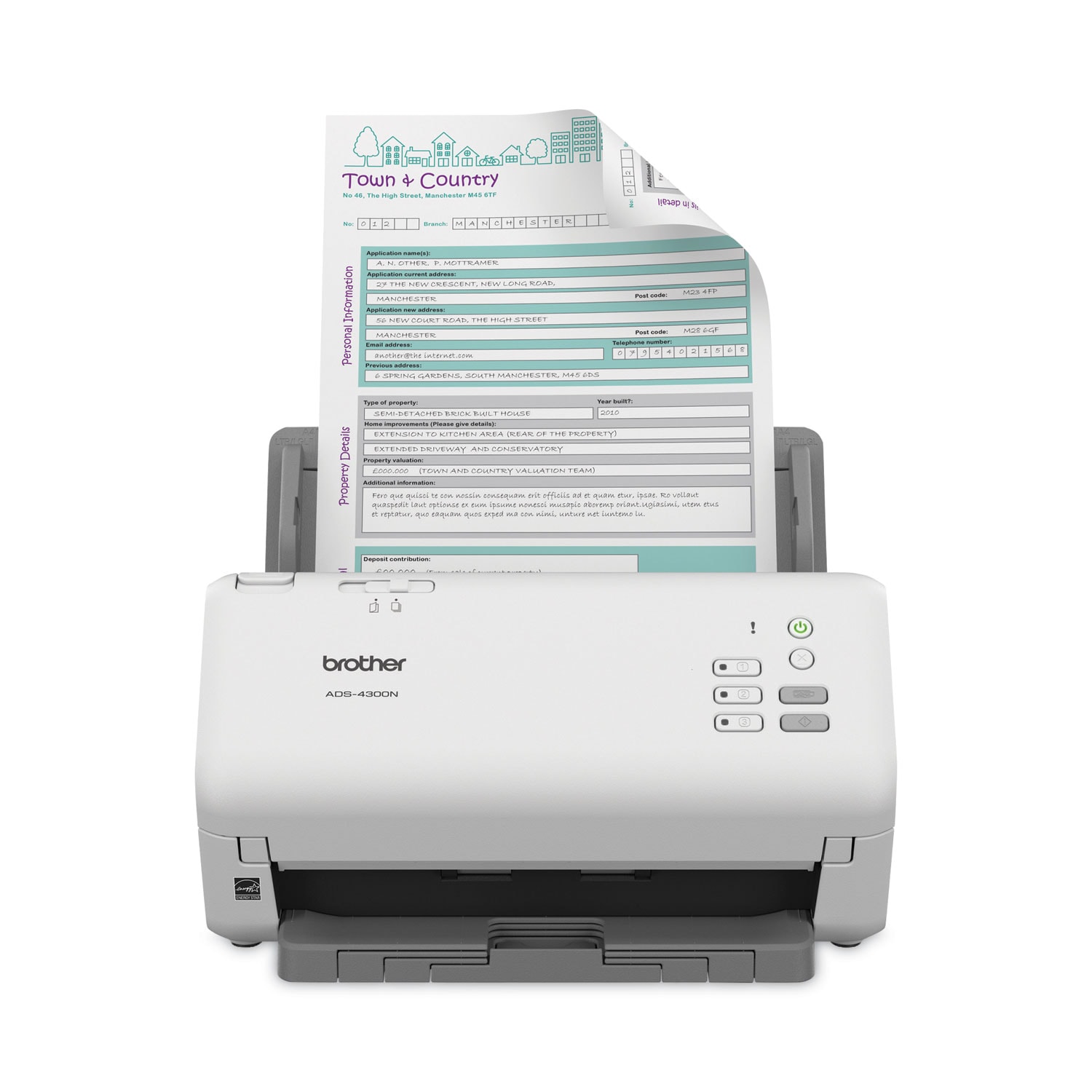 Brother ADS-4300N Professional Desktop Scanner 600 dpi Optical Resolution 80-Sheet Auto Document Feeder