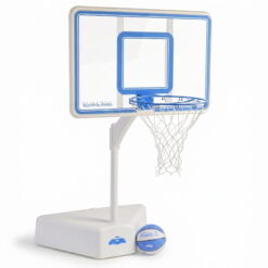 Dunn-Rite Splash & Shoot Pool Basketball Hoop, Adjustable Height Clear Backboard – 200lbs Water-Filled Base, Stainless Steel Rim & Waterproof Basketball, Made in USA, Clear Blue