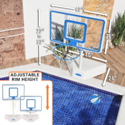 Dunn-Rite Splash & Shoot Pool Basketball Hoop, Adjustable Height Clear Backboard – 200lbs Water-Filled Base, Stainless Steel Rim & Waterproof Basketball, Made in USA, Clear Blue