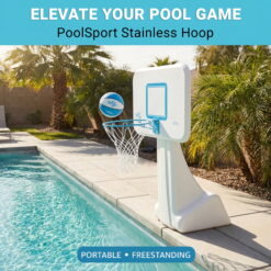 Dunn-Rite PoolSport Swimming Pool Basketball Hoop w/Ball, Base, & 13.5 Inch Stainless Steel Rim for Adults & Kids