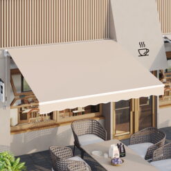 AECOJOY 8' x 10' Manual Retractable Patio Awning, Outdoor Awning Retractable Sunshade Shelter-Beige