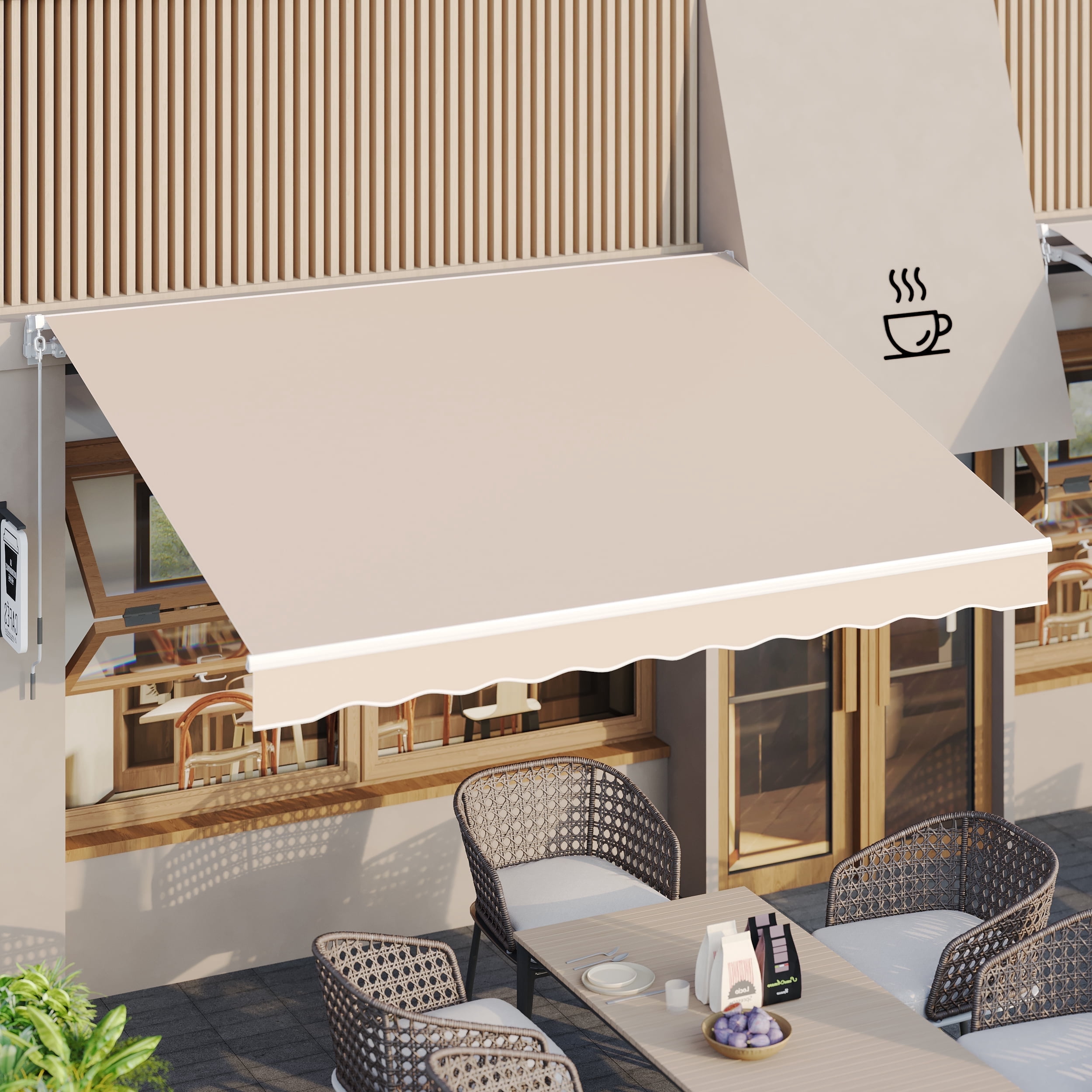 AECOJOY 8' x 10' Manual Retractable Patio Awning, Outdoor Awning Retractable Sunshade Shelter-Beige
