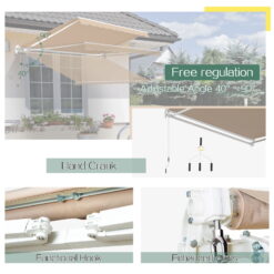 AECOJOY 8' x 10' Manual Retractable Patio Awning, Outdoor Awning Retractable Sunshade Shelter-Beige