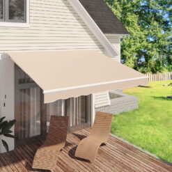 AECOJOY 8' x 10' Manual Retractable Patio Awning, Outdoor Awning Retractable Sunshade Shelter-Beige