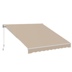 AECOJOY 8' x 10' Manual Retractable Patio Awning, Outdoor Awning Retractable Sunshade Shelter-Beige