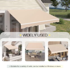 AECOJOY 8' x 10' Manual Retractable Patio Awning, Outdoor Awning Retractable Sunshade Shelter-Beige