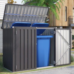 AECOJOY 46 Cu ft. Outdoor Trash Can Storage Shed Waterproof Horizontal Storage Cabinet in Dark Gray