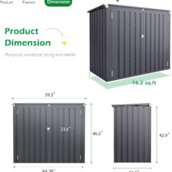 AECOJOY 46 Cu ft. Outdoor Trash Can Storage Shed Waterproof Horizontal Storage Cabinet in Dark Gray