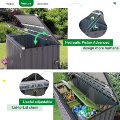 AECOJOY 46 Cu ft. Outdoor Trash Can Storage Shed Waterproof Horizontal Storage Cabinet in Dark Gray