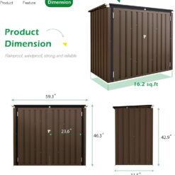 AECOJOY 46 Cu ft. Outdoor Trash Can Storage Shed Waterproof Horizontal Storage Cabinet in Brown&nbsp;