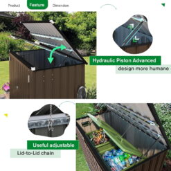 AECOJOY 46 Cu ft. Outdoor Trash Can Storage Shed Waterproof Horizontal Storage Cabinet in Brown&nbsp;