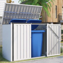 AECOJOY 46 Cu ft. Outdoor Trash Can Storage Shed Waterproof Horizontal Storage Cabinet in White&nbsp;