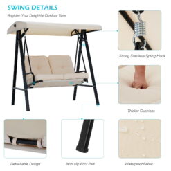 AECOJOY 2 Persons Outdoor Patio Canopy Steel Porch Swing Chair-Beige