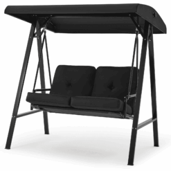 Aecojoy Metal Porch Swing with Canopy, Black